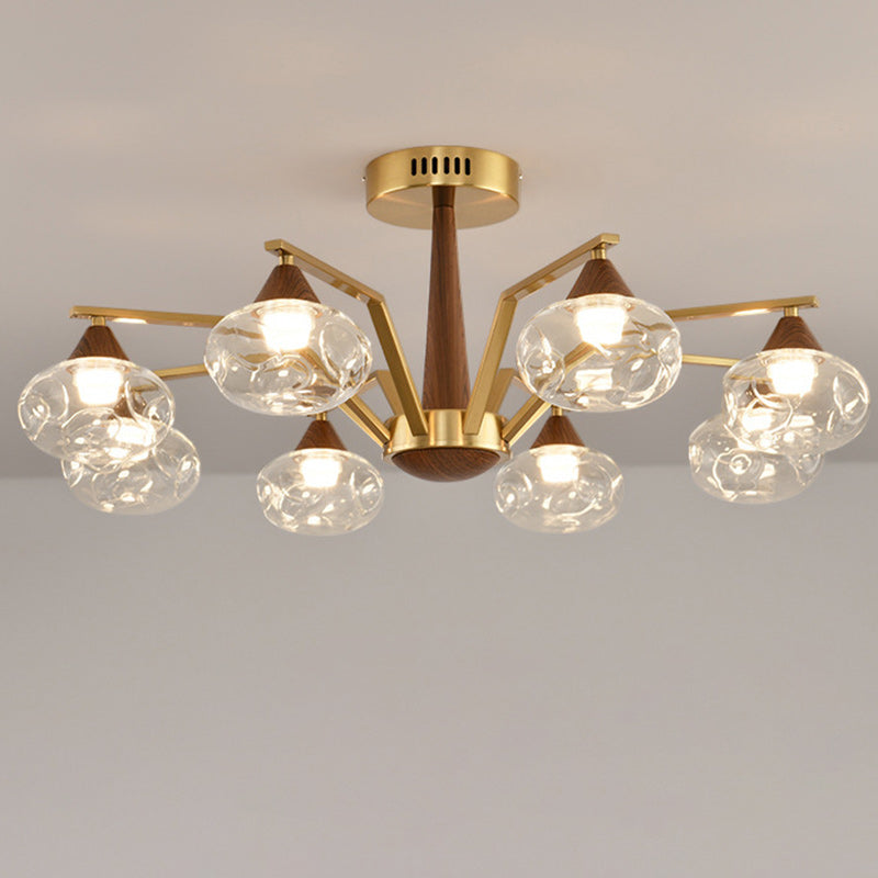 Contemporary Luxury Iron Frame Glass Round Shade LED Chandelier For Living Room