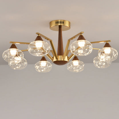 Contemporary Luxury Iron Frame Glass Round Shade LED Chandelier For Living Room