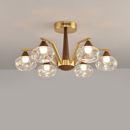 Contemporary Luxury Iron Frame Glass Round Shade LED Chandelier For Living Room