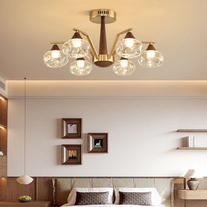 Contemporary Luxury Iron Frame Glass Round Shade LED Chandelier For Living Room
