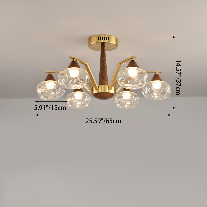 Contemporary Luxury Iron Frame Glass Round Shade LED Chandelier For Living Room