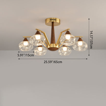 Contemporary Luxury Iron Frame Glass Round Shade LED Chandelier For Living Room