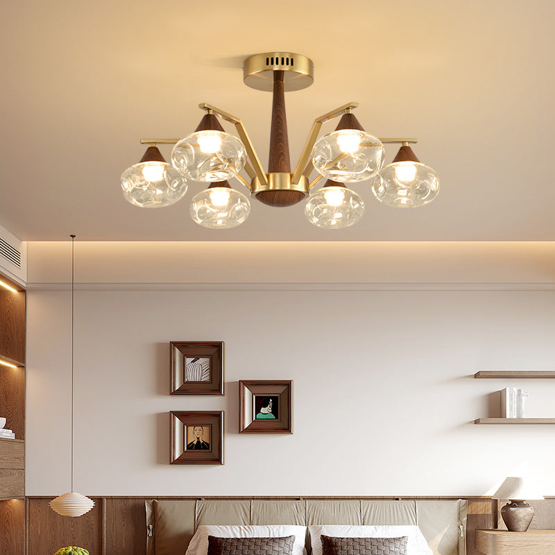 Contemporary Luxury Iron Frame Glass Round Shade LED Chandelier For Living Room