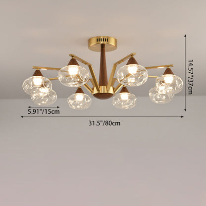 Contemporary Luxury Iron Frame Glass Round Shade LED Chandelier For Living Room