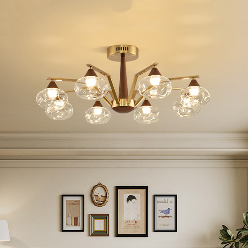 Contemporary Luxury Iron Frame Glass Round Shade LED Chandelier For Living Room