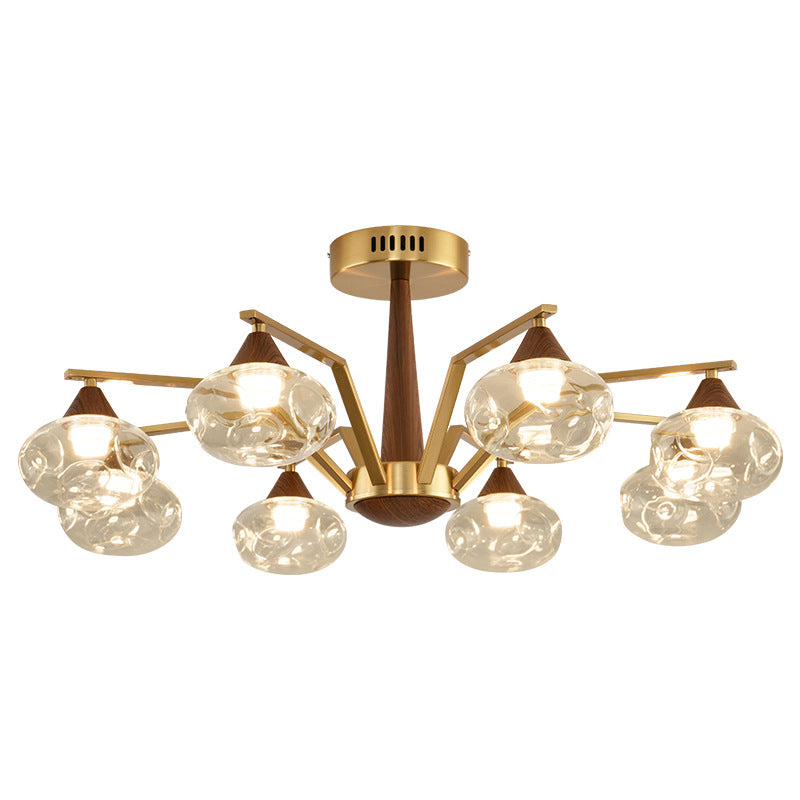 Contemporary Luxury Iron Frame Glass Round Shade LED Chandelier For Living Room