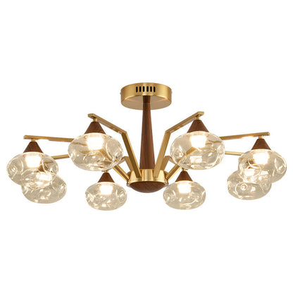 Contemporary Luxury Iron Frame Glass Round Shade LED Chandelier For Living Room