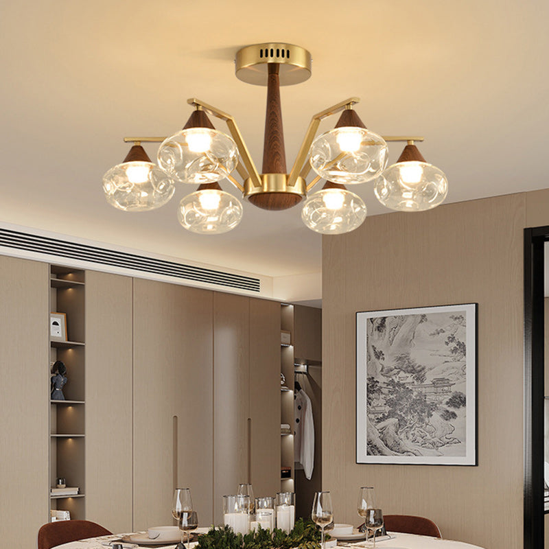 Contemporary Luxury Iron Frame Glass Round Shade LED Chandelier For Living Room