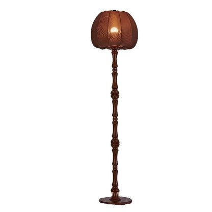 Traditional Vintage Fabric Pumpkin Shade Solid Wood 1-Light Standing Floor Lamp For Bedroom