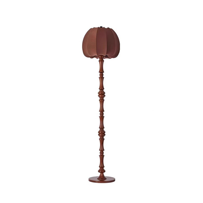 Traditional Vintage Fabric Pumpkin Shade Solid Wood 1-Light Standing Floor Lamp For Bedroom