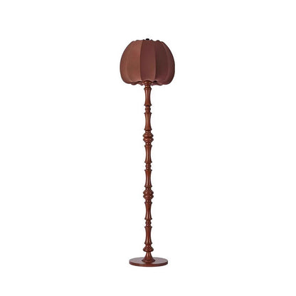 Traditional Vintage Fabric Pumpkin Shade Solid Wood 1-Light Standing Floor Lamp For Bedroom