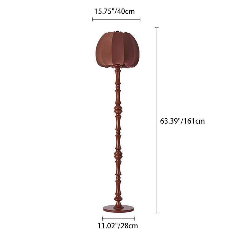 Traditional Vintage Fabric Pumpkin Shade Solid Wood 1-Light Standing Floor Lamp For Bedroom
