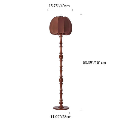 Traditional Vintage Fabric Pumpkin Shade Solid Wood 1-Light Standing Floor Lamp For Bedroom