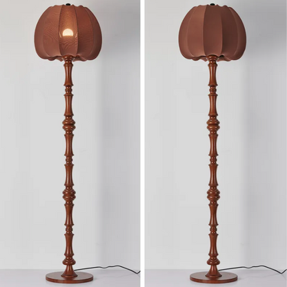 Traditional Vintage Fabric Pumpkin Shade Solid Wood 1-Light Standing Floor Lamp For Bedroom