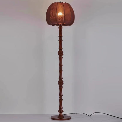 Traditional Vintage Fabric Pumpkin Shade Solid Wood 1-Light Standing Floor Lamp For Bedroom