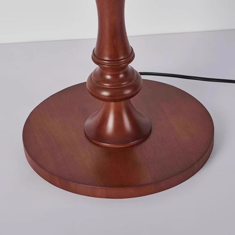 Traditional Vintage Fabric Pumpkin Shade Solid Wood 1-Light Standing Floor Lamp For Bedroom
