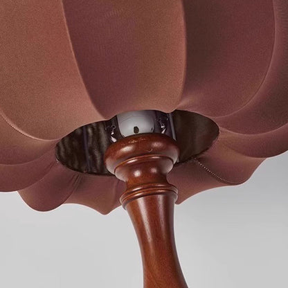 Traditional Vintage Fabric Pumpkin Shade Solid Wood 1-Light Standing Floor Lamp For Bedroom