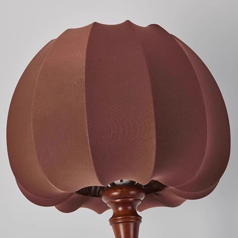 Traditional Vintage Fabric Pumpkin Shade Solid Wood 1-Light Standing Floor Lamp For Bedroom