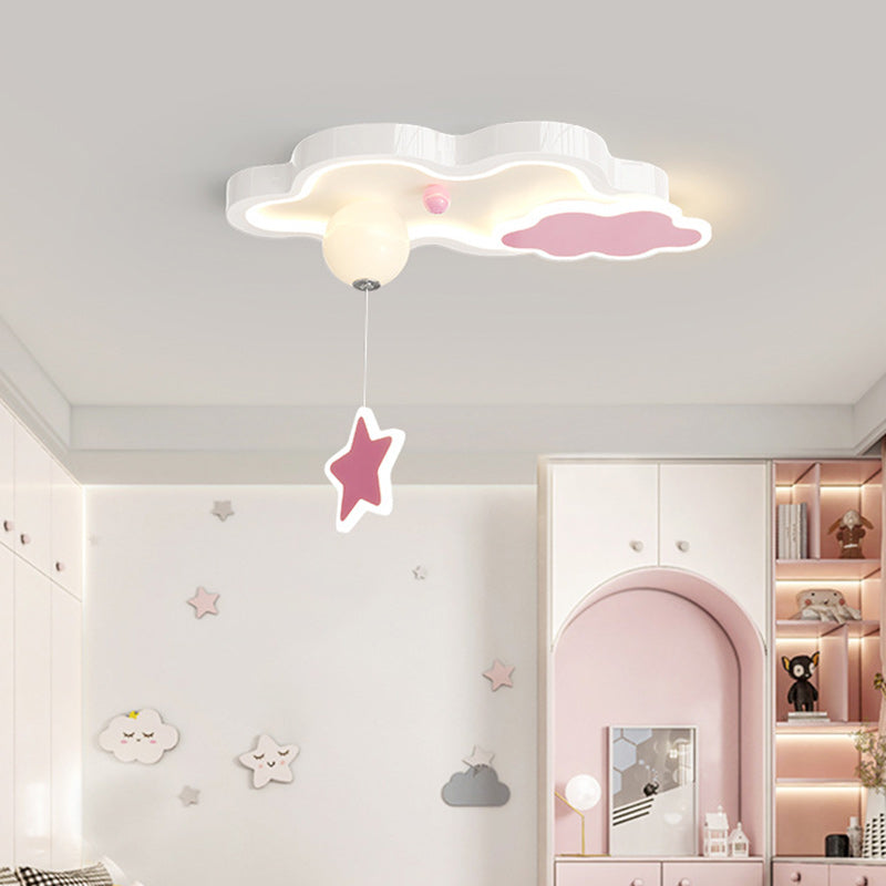 Contemporary Creative Cartoon Cloud Star Iron Acrylic LED Flush Mount Ceiling Light For Living Room