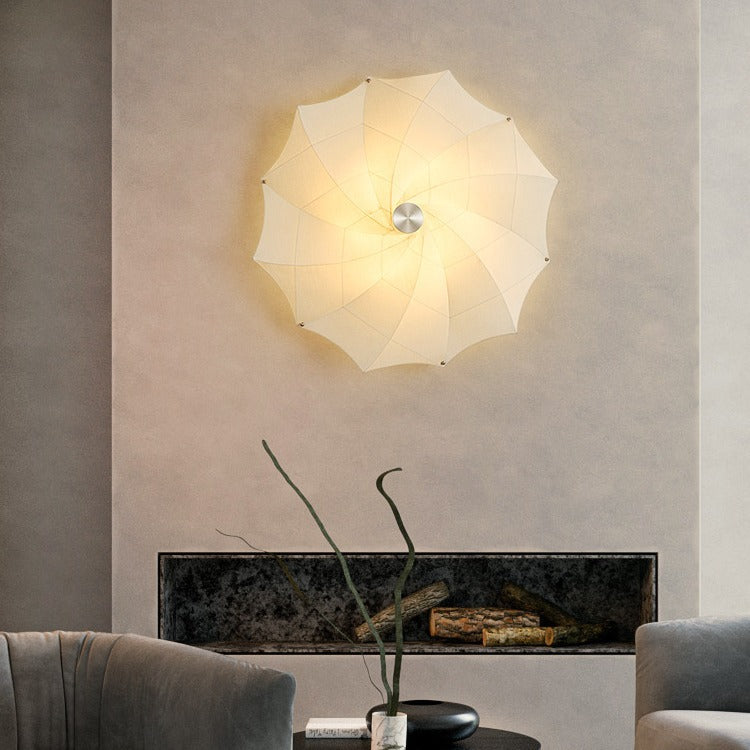 Contemporary Creative Rotating & Scaling Flower Fabric Shade Hardware 1-Light Wall Sconce Lamp For Dining Room