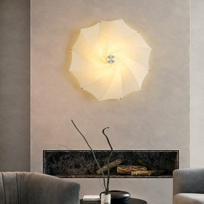 Contemporary Creative Rotating & Scaling Flower Fabric Shade Hardware 1-Light Wall Sconce Lamp For Dining Room