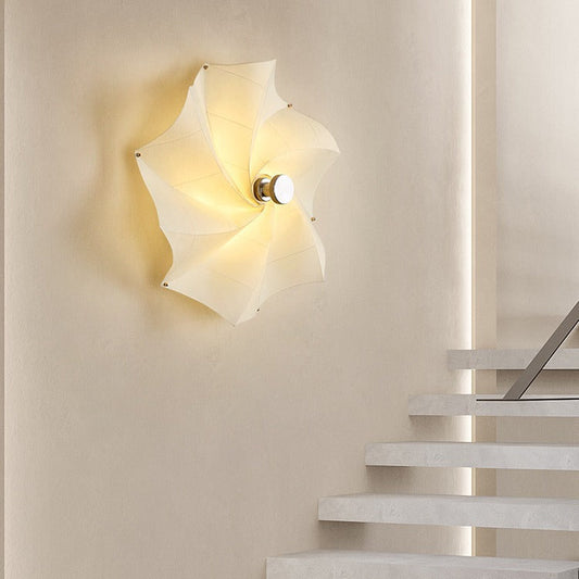 Contemporary Creative Rotating & Scaling Flower Fabric Shade Hardware 1-Light Wall Sconce Lamp For Dining Room