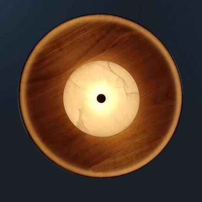 Modern Minimalist Marble Solid Wood Flying Saucer 1-Light Pendant Light For Living Room