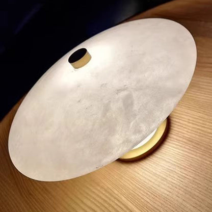 Modern Minimalist Marble Solid Wood Flying Saucer 1-Light Pendant Light For Living Room
