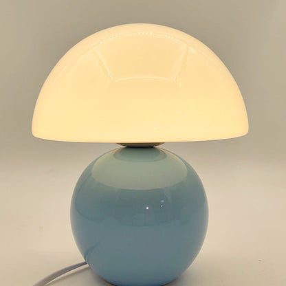 Contemporary Nordic Glass Semicircle Shade Ceramic Base 1-Light Table Lamp For Bedroom
