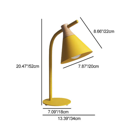 Contemporary Scandinavian Solid Wood Iron Conical Shade 1-Light Table Lamp For Bedroom