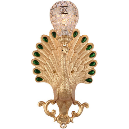Traditional European Resin Simulation Carved Peacock Crystal Ball Shade 1-Light Wall Sconce Lamp For Living Room