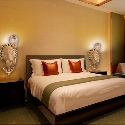 Traditional European Resin Simulation Carved Peacock Crystal Ball Shade 1-Light Wall Sconce Lamp For Living Room