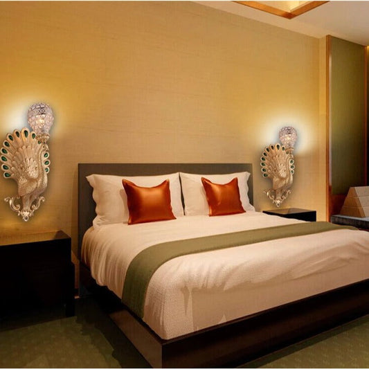 Traditional European Resin Simulation Carved Peacock Crystal Ball Shade 1-Light Wall Sconce Lamp For Living Room