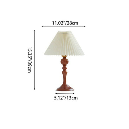 Traditional Vintage Solid Wood Linen Conical Shade 1-Light Table Lamp For Bedroom