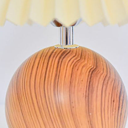Contemporary Retro Pleated Fabric Conical Shade Walnut Wood Grain Base 1-Light Table Lamp For Bedroom