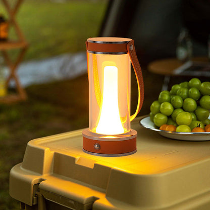 Modern Simplicity Waterproof Aluminum Cylinder Leather Portable LED Outdoor Camping Light For Garden
