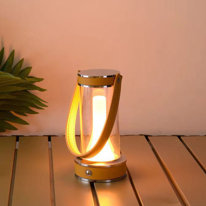Modern Simplicity Waterproof Aluminum Cylinder Leather Portable LED Outdoor Camping Light For Garden