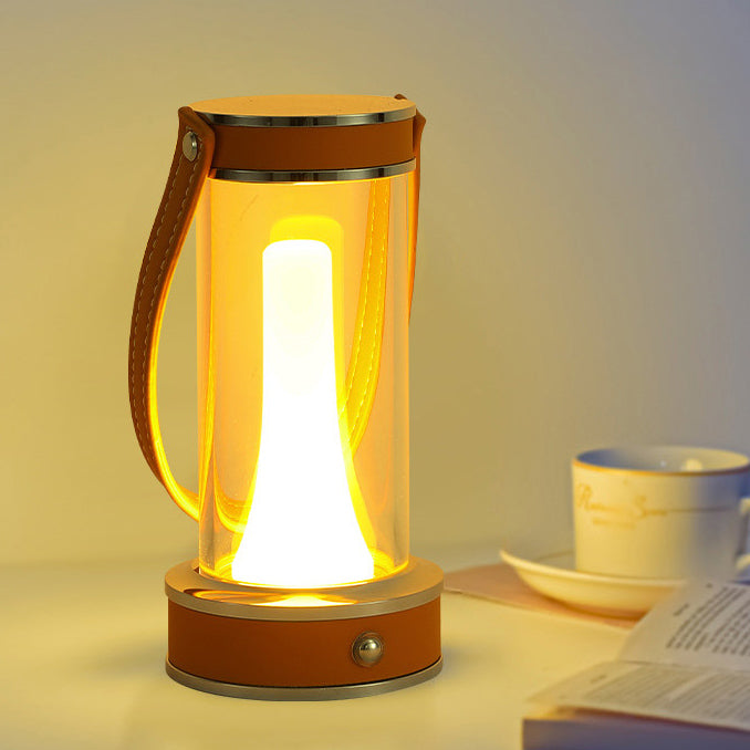 Modern Simplicity Waterproof Aluminum Cylinder Leather Portable LED Outdoor Camping Light For Garden