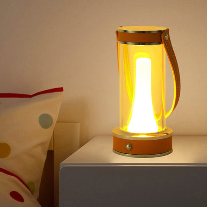 Modern Simplicity Waterproof Aluminum Cylinder Leather Portable LED Outdoor Camping Light For Garden