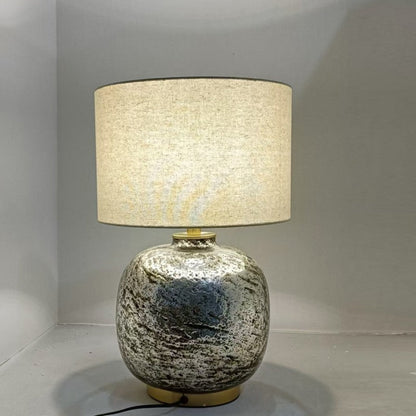 Modern Shabby Chic Glass Imitating Rock Stone Texture Fabric Round Shade 1-Light Table Lamp For Bedroom