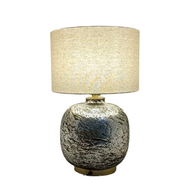Modern Shabby Chic Glass Imitating Rock Stone Texture Fabric Round Shade 1-Light Table Lamp For Bedroom