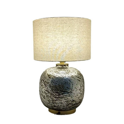 Modern Shabby Chic Glass Imitating Rock Stone Texture Fabric Round Shade 1-Light Table Lamp For Bedroom