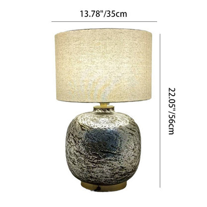 Modern Shabby Chic Glass Imitating Rock Stone Texture Fabric Round Shade 1-Light Table Lamp For Bedroom