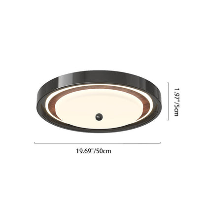 Modern Minimalist Hardware PVC Walnut Wood Grain LED Flush Mount Ceiling Light For Living Room