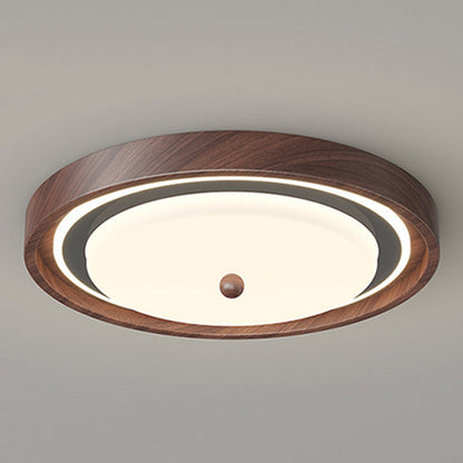Modern Minimalist Hardware PVC Walnut Wood Grain LED Flush Mount Ceiling Light For Living Room