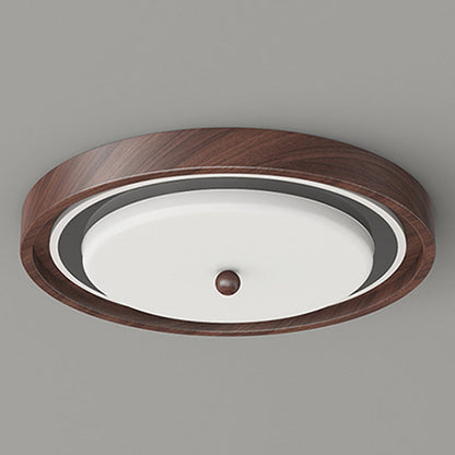 Modern Minimalist Hardware PVC Walnut Wood Grain LED Flush Mount Ceiling Light For Living Room