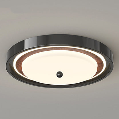 Modern Minimalist Hardware PVC Walnut Wood Grain LED Flush Mount Ceiling Light For Living Room
