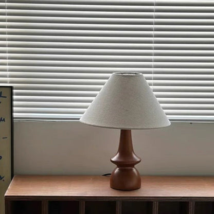 Traditional Vintage Fabric Conical Shade Solid Wood Base 1-Light Table Lamp For Bedroom