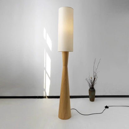 Traditional Japanese Fabric Cylinder Shade Iron Column 1-Light Standing Floor Lamp For Bedroom