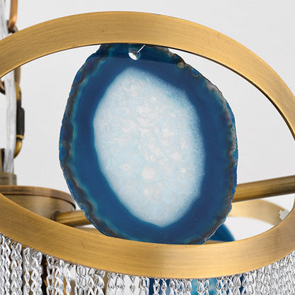 Contemporary Creative Round Agate Bead Aluminum Chain 3-Light Chandelier For Living Room